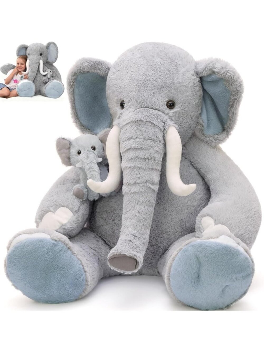 Giant 39" Elephant Plush Toy with Baby | Soft Stuffed Animal | Cuddly Gift